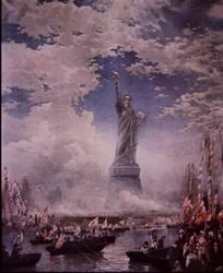Descerramento da Estátua da Liberdade no Porto de Nova Iorque, 28 de Outubro de 1886 (cor litho)