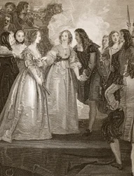 Carlos II recebendo a Duquesa de Orleans em Dover, gravada por W. Bromley, ilustração de 