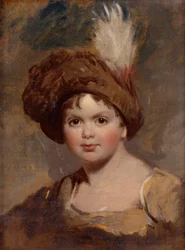 Retrato de um rapaz de fato castanho com um chapéu de plumas (esboço) (óleo sobre tela)