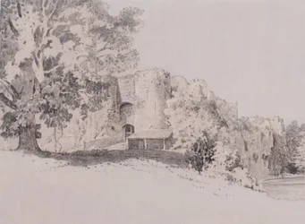 Castelo de Chepstow (caneta, pincel e tinta em um terreno de guache)