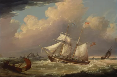 A Brigada Inglesa "O Guia" que entra no rio Elba na Alemanha, 1828