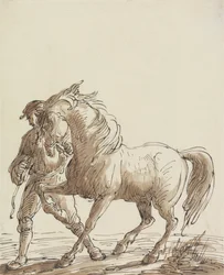 Homem à frente de um cavalo