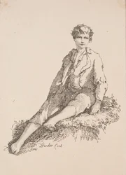 Espécimes de poliautografia: menino sentado em um banco gramado, 1803.
