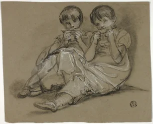 Duas Meninas Brincando em Pentes (reto); Esboço de Mulher Sentada com Fragmento de Outra Figura (verso)