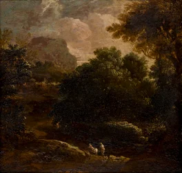 Paisagem arborizada com figuras, c.1789-1847 (óleo sobre painel)