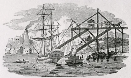 Carregamento de Carvão em Navios Cargueiros da "História de Aves e Quadrúpede Britânicos"