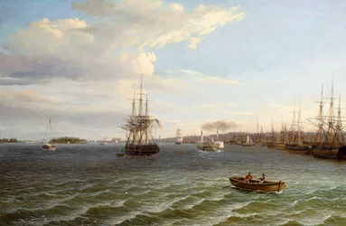 Vista da Filadélfia, olhando para o sul no rio Delaware,