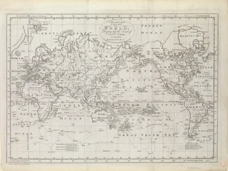 Mapa-múndi com os rastos do Capitão Cook