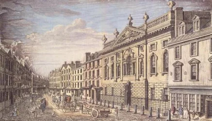 Ironmongers Hall e Fenchurch Street, gravura, depois de I. Donawell, c.1750