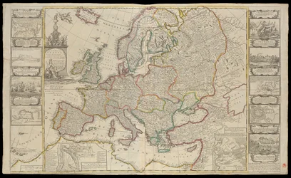 Novo mapa da Europa feito a partir das observações mais exactas comunicadas à Royal Society em Londres e Paris, c.1720 (desenho técnico)