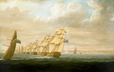 Esquadrão de bloqueio costeiro de Nelson em Cádis, julho de 1797, c.1800 (óleo sobre tela)