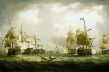A Batalha de Trafalgar, 21 de outubro de 1805, início da ação, início do século XIX (óleo sobre tela)