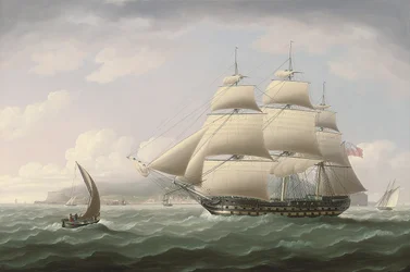 O navio Dunira, da Companhia das Índias Orientais, a passar pela baía do Funchal, na ilha da Madeira - Thomas Buttersworth