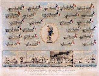 Os navios de guerra capturados por Horatio Nelson (1758-1805) entre 1793 e 1801, durante as batalhas navais de Génova (ou Cabo Noli, Itália)