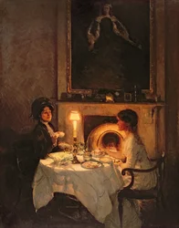 Um Chamador, Luz de Velas e Chá (óleo sobre tela)