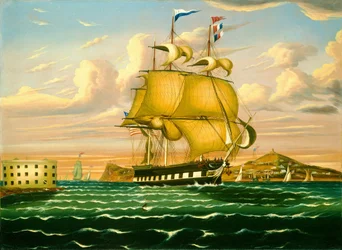 Packet Ship Passing Castle Williams, porto de Nova Iorque, meados do século XIX (óleo sobre tela)