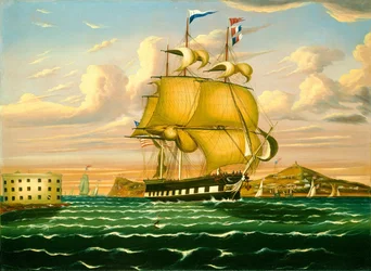 Navio de pacotes passando pelo castelo Williams, porto de Nova York, meados do século XIX.