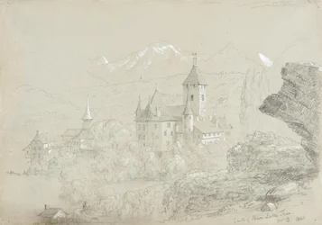 Castelo de Spiez, 1841 (lápis e guache em papel cinza-verde)