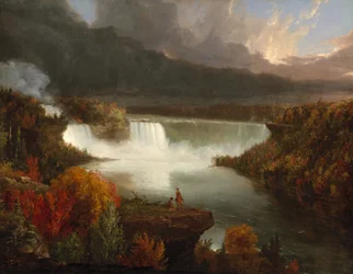 Vista distante das cataratas do Niágara, 1830