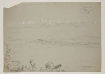 Lago Yverdon ou Neuchatel da colina Chaumont, Suíça, 1841 (lápis elevado com guache sobre papel)