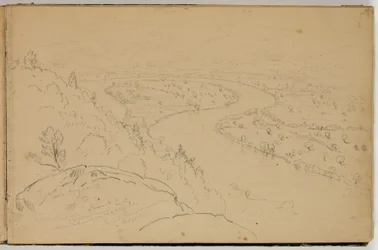 Panorama do Oxbow no rio Connecticut, visto do Monte Holyoke, c.1832 (lápis sobre papel)