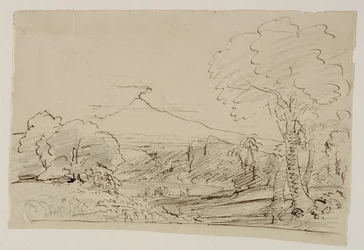 Vulcão, Lago, Figura Caça, 1846-47 (caneta e tinta com lápis sobre papel)