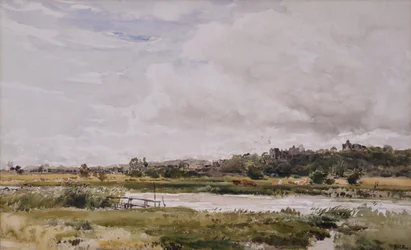 Paisagem, rio em primeiro plano