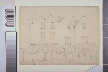 Vista, de, edifícios, em, igreja, rua, Hackney, c.1835