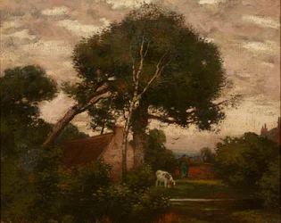 Paisagem do país com rega de gado (óleo sobre tela)