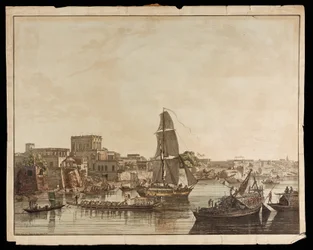 Calcutá a partir do rio Hoogly: edifícios Gentoo a partir das vistas de Calcutá, 1788