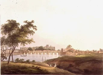 A Ponte em Juonpore, Bengala, gravada por H. Merke (fl.1800-20) pub. por Edward Orme (1774-c.1820) 1804 (litho)