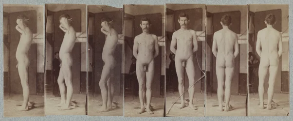 Fotografias de um modelo nu masculino em pé Joseph Smith, c. 1883