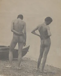 Thomas Eakins e John Laurie Wallace em uma praia, ca. 1883.
