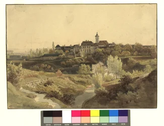 Oberdöbling, a capela de São João e os arredores, vistos do lado de Unterdöbling