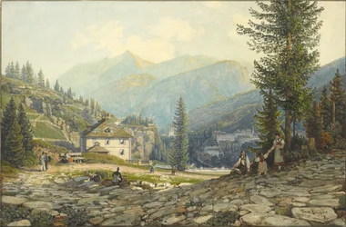 Vista da residência do Arquiduque Johann em Gastein Hot Springs