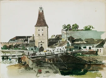 Wiener Tor-portão da cidade em Krems (watercorlour)