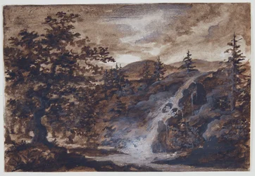 Paisagem com pedras, árvores e um rio