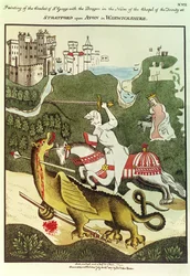 São Jorge e o Dragão, depois de uma pintura original na Capela da Trindade em Stratford Upon Avon, Warwickshire, 1804