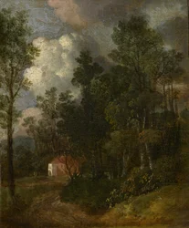 Uma paisagem arborizada com figuras de uma casa, c.1752