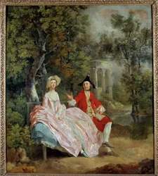 Conversa em um parque: Thomas Gainsborough e sua esposa Margaret Painting de Thomas Gainsborough (1727-1788) 1746 Sun. 0,73 x 0,68 m - Conversação em um parque: Thomas Gainsborough e a sua noiva, Margaret. Pintura de Thomas Gainsborough (1727-1788)