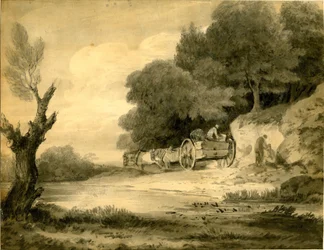 Figuras com carroça à beira da estrada desenho de Thomas Gainsborough