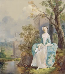 Menina com um livro sentada no parque, c.1750 (óleo sobre tela)