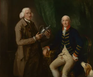 Retrato de William Anne Hollis, 4º Conde de Essex, a oferecer uma taça a Thomas Clutterbuck de Watford, c.1784-1785 (óleo sobre tela)