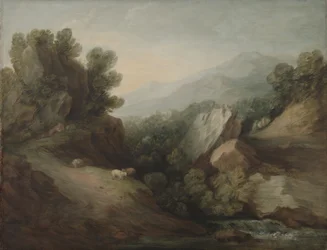 Paisagem rochosa e arborizada com um Dell e Weir