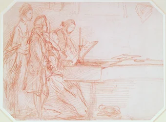 Estudo para um grupo Retrato de uma festa musical, c.1770 (giz vermelho sobre papel)