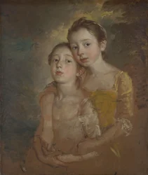 As Filhas do Pintor com um Gato, c.1760-1 (óleo sobre tela)