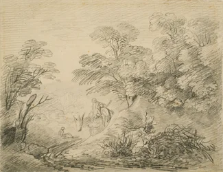 Paisagem arborizada com burro e figuras, c.1759 (grafite sobre papel)