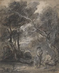 Paisagem arborizada com figuras
