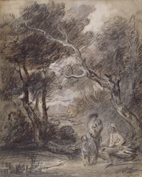 Paisagem arborizada com figuras, c.1788 (giz, tinta e guache sobre papel)