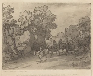 Paisagem arborizada com cavaleiros